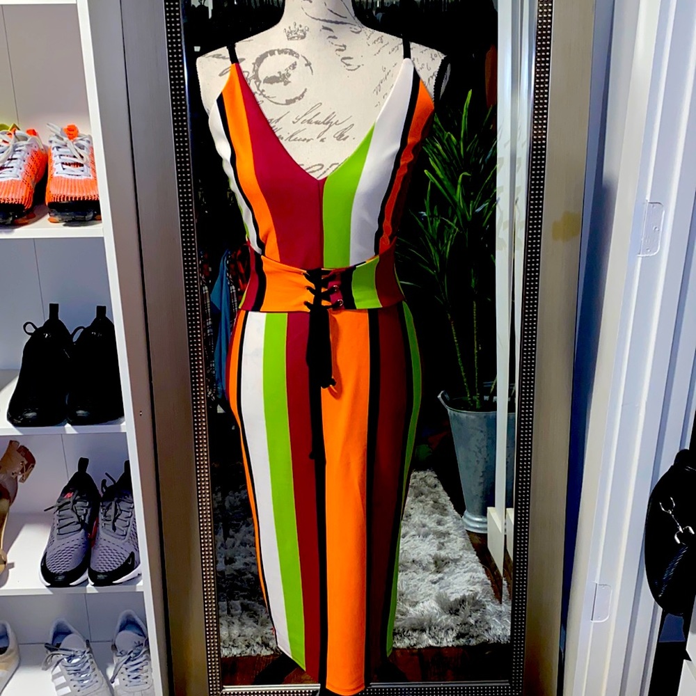 Stripped midi dress
